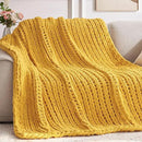 Chunky Knit Throw Blanket, 40''*50'' Knitted Throw Chenille Yarn for Bed Couch, Handmade Yellow Crochet Big Thick Blanket, Machine Washable Cute Comfy Blanket for Home Decor by CozyNest Decor