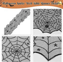 3 Pack Halloween Decorations Sets, Black Lace Spider Webs Table Runner & Halloween Cobweb Fireplace Scarf with 120 pcs 3D Bat for Halloween Indoor Decors Party Supplies by CozyNest Decor