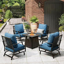 Patio Furniture Set with Fire Pit Table, 5 Pcs Metal Outdoor Conversation Set, 4 Rocking Chairs with 5.75" Extra Thick Cushion and 28" Fire Pit Table for Backyard Deck, Green Blue by GreenHaven Gardens