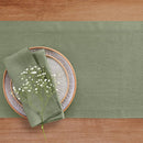Solino Home Linen Oil Green Table Runner 144 Inches Long - 100% Pure Linen Extra Long Table Runner 14 x 144 Inch for Fall, Autumn, Thanksgiving - Fete by CozyNest Decor