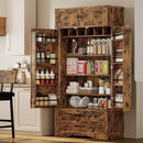 IRONCK Kitchen Pantry 72" Height, with 8 Hanging Shelves, 2 Drawers and Open Storage Cabinet, Freestanding Cupboard for Dining Room Living Room,Vintage Brown by CozyNest Decor