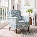 Floral Accent Chair Set of 2, High Back Upholstered Armchair with Solid Wooden Legs, Padded Armrest and Removable Comfortable Cushioned Seat Single Sofa for Living Room, Bedroom, Blue by CozyNest Decor