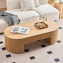 51.18'' Oval Coffee Table for Living Room Fluted Center Table with Drawer, Mid Century Modern Coffee Tables, Easy Assembly for Office Storage Tea Table Oak by CozyNest Decor