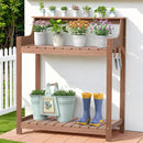 HDPS Potting Bench, All Weather Potting Table with 8 Hooks and Highten Tabletop, Easy Assembly Garden Work Bench, Outdoor Potting Benches for Outside Patio Lawn, 360LBS Capacity, Teak by GreenHaven Gardens