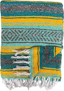 Del Mex Classic Mexican Blanket, Large Authentic Woven Falsa Throw (70"x50"), Artisan Southwest Décor for Beach, Yoga, Outdoors (Teal/Yellow) by CozyNest Decor