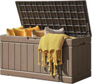 JUMMICO 83 Gallon Outdoor Deck Box Large Resin Storage Box for Patio Furniture Cushions and Garden Tools (Khaki) by CozyNest Decor