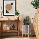 D'vine Dev Ceramic Planter with Natural Stand - 10 Inch Modern Round Flower Pot with Wood Planter Holder, Grey, 55-B-K-3 by CozyNest Decor