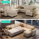 LINSY HOME Sectional Sleeper Sofa with Pull Out Couch Bed - Convertible Plush Corduroy Cloud Couches with Storage Chaise & USB Charging, Comfy Modular Couch for Living Room, Beige by CozyNest Decor