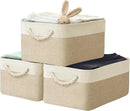 SIMPLE HOUSEWARE Large Fabric Storage Bin, 15.7" x 12" with Braided Handles, 3 Pack, Beige by CozyNest Decor