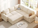 85 Inch Sectional Sleeper Sofa with Pull Out Bed,L Shaped 5 Seat Modular Sectional Sofa with Storage,Sectional Couches for Living Room,Cloud Modular Couch,Removable Sofa Cover,Beige by CozyNest Decor