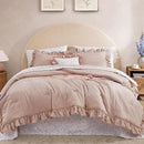 Full Comforter Set - 7 Pieces Ruffle Pink Bedding Sets, Shabby Chic Farmhouse Bed in a Bag Full with Ruffle Comforter, Floral Sheets, Pillowcases & Shams by CozyNest Decor