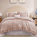 King Comforter Set - 7 Pieces Ruffle Pink Bedding Sets, Shabby Chic Farmhouse Bed in a Bag King with Ruffle Comforter, Floral Sheets, Pillowcases & Shams by CozyNest Decor