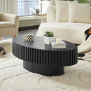 Oval Coffee Table for Living Room, Modern Fluted Coffee Tables with Pedestal Base, Handcrafted Centre Tea Tables Easy Assembly-43.7" Black by CozyNest Decor
