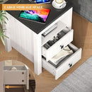 Apicizon End Table Set of 2, Farmhouse End Tables with Charging Station, Nightstand with Drawers and Storage Cabinet, Small Coffee Table for Small Spaces, Sofa Side Table for Living Room, Bedroom by CozyNest Decor
