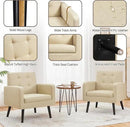 Yaheetech Mid-Century Accent Chairs, PU Leather Modern Upholstered Living Room Chair, Cozy Armchair Button Tufted Back and Wood Legs for Bedroom/Office/Cafe Beige 2PCS by CozyNest Decor