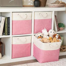 OrganiHaus 13x13 Cube Storage Bins 4 Pack, Foldable Cube Storage Organizer w/ Rope Handles, Collapsible Fabric Bins for Toys, Clothes & Closet Organization, Fabric Square Baskets - Pink/White by CozyNest Decor