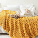 NEWCOSPLAY Super Soft Throw Blanket Mustard Yellow Premium Silky Flannel Fleece 3D Ribbed Jacquard Lightweight Bed Blanket All Season Use (Mustard Yellow Ribbed, Throw(50"x60")) by CozyNest Decor