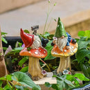 TERESA'S COLLECTIONS Resin Statues for Yard, Set of 2 Cute Garden Gnomes on Mushroom Statues for Outdoor Patio Porch Lawn, Ideal Gift for Dad Mom Birthday, Outside Decor Housewarming Gifts, 6.7" by CozyNest Decor