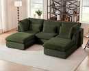 Oversized Modular Sofa, Extra Deep Cloud Corduroy Sectional Couch with Ottoman Chaise, Fluffy Corduroy 5 Seater Sofa Bed for Living Room, Villa (U Shape 5 Seater, Corduroy Green) by CozyNest Decor