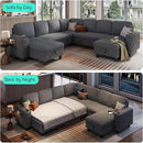 LINSY HOME Sectional Sleeper Sofa with Pull Out Couch Bed - Convertible Plush Corduroy Cloud Couch with Storage Chaise & USB Charging, Comfy Modular Couches for Living Room, Grey by CozyNest Decor