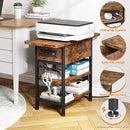 End Table with Charging Station, Flip Top Nightstand with USB Ports and Outlets, Couch Side Table with Fabric Bag and Hooks, Bedside Table for Space Saving, Living Room, Bedroom (Rustic Brown) by CozyNest Decor
