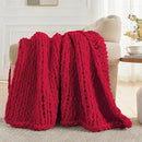Carriediosa Chunky Knit Throw Blanket 60" X 80" Twin, 100% Hand Made Large Chenille Loop Yarn Soft Fluffy Throws for Couch Sofa Bed, Big Crochet Cozy Heavy Thick Cable Woven Blankets, Red by CozyNest Decor