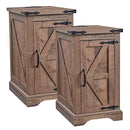 JXQTLINGMU Farmhouse Nightstand Set of 2 with Charging Station, 17"D Rectangular End Table with Barn Door & Adjustable Storage Shelf, Wood Rustic Sofa Side Table for Living Room, Bedroom, Light Brown by CozyNest Decor