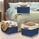 SIMPLE HOUSEWARE Large Fabric Storage Bin, 15" x 11" with Leather Like Handles, 3 Pack, Steel Blue by CozyNest Decor