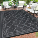 GAOMON Outdoor Plastic Straw Rug, 10'x14' Reversible Sage Green Patio Mat, Flower Modern Design for RV, Backyard, Deck, Camping, Picnic, Black/Grey(Geometric) by CozyNest Decor