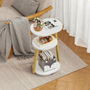 Side Table, Small End Table with Metal Frame, 3-Tier Bedside Tables, Round Side Tables for Living Room Bedroom Couch Bathroom, Oval, White by CozyNest Decor