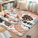 Baby Play Mats for Floor, 50x50 Playpen Mat for Babies, Extra Thicker & Soft Floor Crawling Mat, Foldable Non-Slip Playmat for Infants Toddlers, Boho Leaf Dark Brown by TinyTreasures Baby Boutique