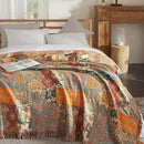 Boho Throw Blanket for Couch Sofa Bed, 100% Cotton Woven Quilt with Tassel 60”x80”, Super Soft Muslin Blanket with Floral Printed, Decorative Reversible Bed Blanket/Cover for All Seasons by CozyNest Decor