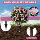 Sunnyglade Set of 2 Artificial Boxwood Topiary Ball Trees with Pink Flower, Faux Shrub Bushes with Ground Spike 25.5", UV Resistant Fake Boxwood Plants for Indoor, Garden, Porch, Patio Decor (Pink) by GreenHaven Gardens