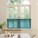 Sutuo Home Boho Valance Curtains for Kitchen Crochet Lace Sheer Bohemian Hollow Knitted with Tassels, Privacy Vintage Rustic Farmhouse Drapes, Rod Pocket 1 Panel 59" W x 18" L, Turquoise by CozyNest Decor