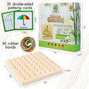 Panda Brothers Wooden Geoboard - Montessori Toys for 3 4 5 Year Old Kids and Toddlers, Educational Toy with 30 Pattern Cards and 40 Rubber Bands to Create Figures, Brain Teaser STEM Toy Geo Board by TinyTreasures Baby Boutique