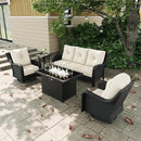 5 Pieces Outdoor Patio Furniture Sets with Rocking Swivel Chairs with 6-inch Thick Cushion and Fire Pit Table for Deck Lawn by GreenHaven Gardens