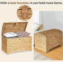 Handwoven Storage Basket with Lid, 178L Wicker Storage Bin, Natural Water Hyacinth, Leather Buckle & Metal Frame, Metal Ring Handles for Easy Transport, Storage Chest & Trunk for Bedroom, Living Room by CozyNest Decor