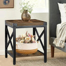 End Table Large Side Table for Living Room, Rustic Farmhouse End Tables with 2-Tier Storage, Square Nightstand Bedside Table X-Design Metal Frame, Brown (Wind, Brown) by CozyNest Decor