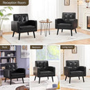 Yaheetech Mid-Century Accent Chairs, PU Leather Modern Upholstered Living Room Chair, Cozy Armchair Button Tufted Back and Wood Legs for Bedroom/Office/Cafe Black 2PCS by CozyNest Decor