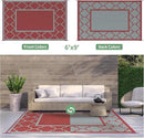 GENIMO 6' x 9' Outdoor Rug Waterproof for Patio Decor, Foldable Reversible Plastic Straw Area Rugs Mat for Camper, Outside Carpet for Rv, Deck, Porch, Picnic, Beach, Balcony, Red & Grey by CozyNest Decor