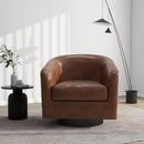 Swivel Barrel Accent Chair, Modern Round Faux Leather Arm Chair for Living Room, Bedroom, Comfy Club Reading Chairs for Adults(Faux Leather, Coffee, Set of 1) by CozyNest Decor