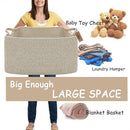 COMFY-HOMI Large Rectangular Blanket Basket, Woven Cotton Rope Baskets for Storage, Laundry Hamper Basket, Storage Bin,Toy Organizing Bin with Handle, Organization and Storage-22x15x12”-Brown by TinyTreasures Baby Boutique