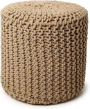 REDEARTH Pouf Ottoman - Cylindrical Knitted Poof - Cord Boho Pouffe - Cotton Round Foot Stool Puff for Home Decor - Living Room - Nursery - Bedroom - Patio - Lounge (16" x 16" x 16") - Beige by CozyNest Decor