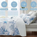 Coastal Bedding King Size Coastal Quilt with 2 Shams, Nautical Beach Comforter Sets Ocean Bedspreads Blue Starfish Coverlet Summer Bedding, 96''x106'' by CozyNest Decor