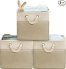 SIMPLE HOUSEWARE Fabric Storage Cubes, 13" x 13" Storage Bin, 3 Pack, Beige by CozyNest Decor