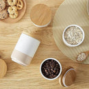 vancasso Sabine Ceramic Canister Set with Airtight Wood Lids - 4-Piece Small Kitchen Storage for Coffee, Sugar, Tea & Spices (18 oz Each) - Compact Countertop Jars by CozyNest Decor