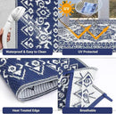GAOMON Outdoor Rugs for Patio 9x12 Waterproof Reversible Plastic Straw Rug, Large UV-Resistant Portable RV Camping Mats, Indoor Outdoor Medallion Carpet for Deck Porch Garden, Dark Blue & White by CozyNest Decor