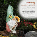 Alpine Corporation MCC842 Indoor/Outdoor Gnome Holding Sunflower Garden Statue, Charming Gnome Statue w/Hat, 21" H, Turquoise by GreenHaven Gardens