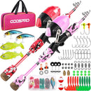 ODDSPRO Kids Fishing Pole Pink, Portable Telescopic Fishing Rod and Reel Combo Kit - with Spincast Fishing Reel Tackle Box for Girls, Youth by TinyTreasures Baby Boutique