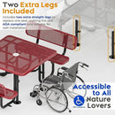 Metal Picnic Tables for Outdoors with Umbrella Hole - Coated Steel Heavy Duty Commercial Grade Table with Adjustable Seats (Red, 46 in, Square with Back, Expanded Steel) by GreenHaven Gardens